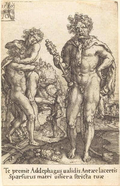 Hercules en Antaeus door Heinrich Aldegrever