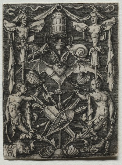 Ornamentontwerp met een vleermuis in het midden door Heinrich Aldegrever