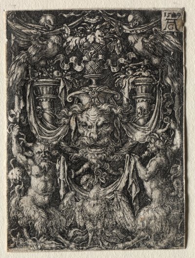 Ornamentontwerp met een Masker en een Adelaar tussen Twee Faunen Beneden, 1509 door Heinrich Aldegrever