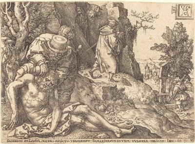 De Barmhartige Samaritaan Zorgt voor de Reiziger door Heinrich Aldegrever