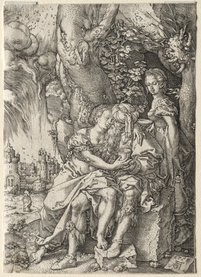 Het verhaal van Lot: Lot met zijn dochters, 1555 door Heinrich Aldegrever