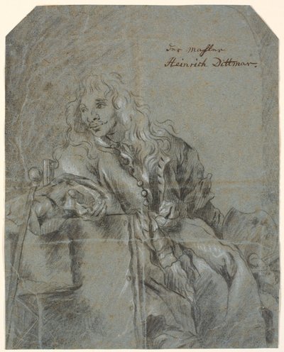 Zelfportret? zittend, met doek en palet, uitgestrekte hand door Heinrich Dittmers