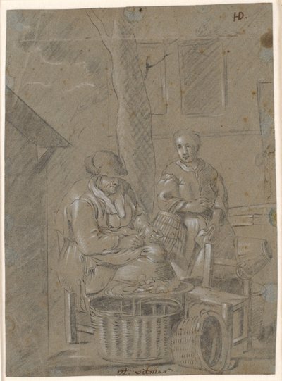 Twee vrouwen met huishoudelijke taken door Heinrich Dittmers