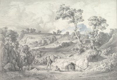 Zuidelijk Landschap met een Man en een Slang door Heinrich Dreber