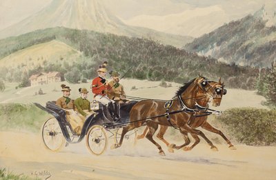 Keizer Franz Joseph I van Oostenrijk en Aartshertog Franz Ferdinand in een koets, 1900s-1910s door Heinrich Gottfried Wilda