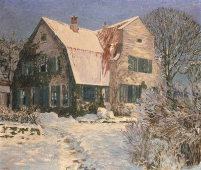 Huis en tuin onder sneeuw door Heinrich Vogeler
