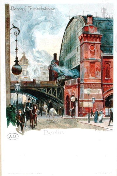 Het treinstation in de Friedrichstrasse, Berlijn, c.1900 door Heinrich Kley