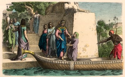 Oude Egypte: Voorname dame reist in een bark door Heinrich Leutemann