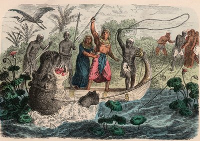 Oud Egypte: Farao jaagt op nijlpaard, 1866 door Heinrich Leutemann
