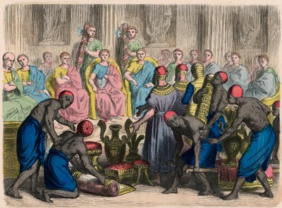Oud Rome: Egyptische delegatie met geschenken voor de Senaat door Heinrich Leutemann