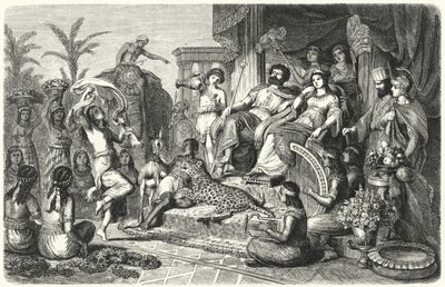 Hofscène uit een van de Hellenistische koninkrijken die het rijk van Alexander de Grote werd verdeeld na zijn dood (gravure) door Heinrich Leutemann