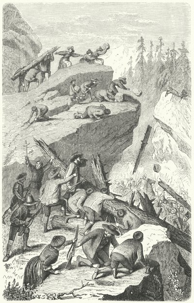 Tiroolse rebellen vechten tegen het Franse leger bij de Slag om de Sachsenklemme door Heinrich Leutemann