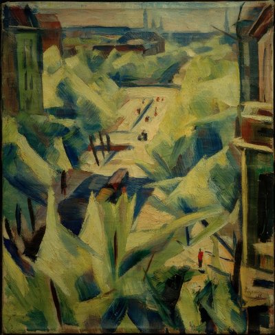 Uitzicht vanuit het atelier op de Mundsburger Damm en het stadscentrum door Heinrich Stegemann