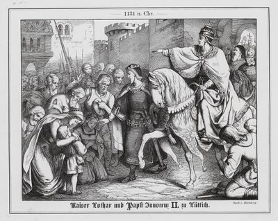 De Heilige Roomse Keizer Lotharius III ontmoet paus Innocentius II in Luik door Heinrich von Doernberg