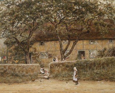 Kinderen buiten een Cottage door Helen Allingham