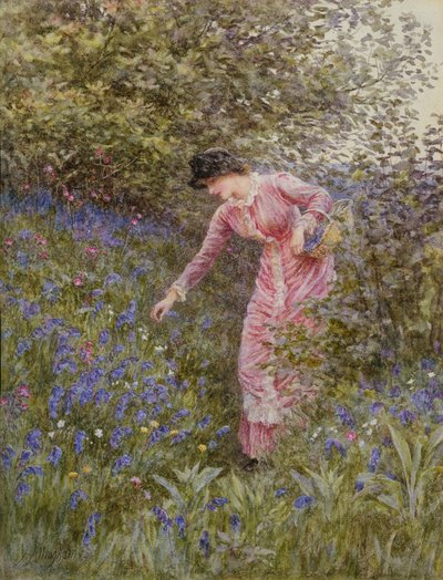 Blauwe klokjes verzamelen door Helen Allingham