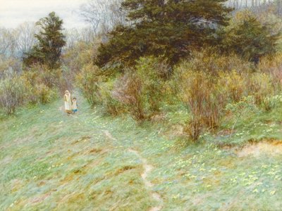 Sleutelbloemen op een heide in Surrey door Helen Allingham
