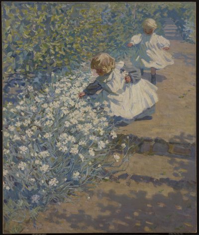 Bloemen plukken, c.1912 door Helen Galloway McNicholl