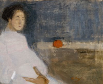 Kostuumfoto I Meisje met sinaasappel, De bakkersdochter, 1908-1909 door Helene Schjerfbeck