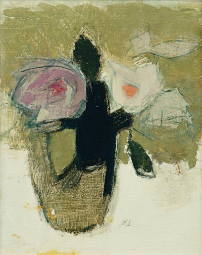 Rode rozen in een vaas door Helene Schjerfbeck