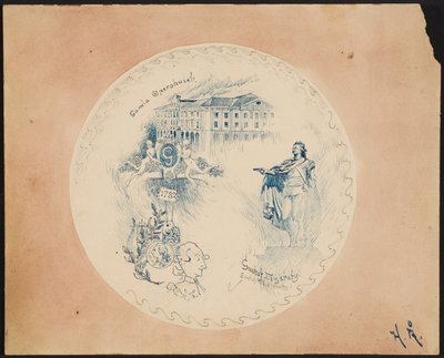 Teller mit Stockholm-Motiv, Altes Opernhaus vor rosa Hintergrund door Helmer Osslund