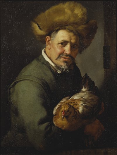 Oude Man met een Hen door Hendrick Bloemaert