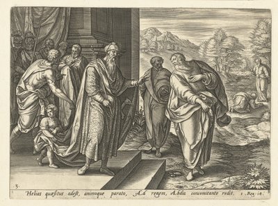 Elia spreekt ten tweeden male met koning Achab door Hendrick Goltzius (rejected attribution)