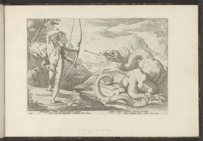 Apollo doodt de reuzenslang Python door Hendrick Goltzius (workshop of)
