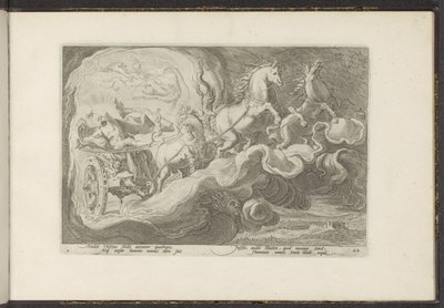 Phaëthon berijdt de wagen van zijn vader door Hendrick Goltzius (workshop of)