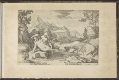 Salmacis en Hermaphroditus door Hendrick Goltzius (workshop of)
