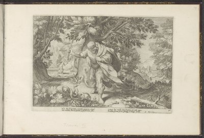 Tiiresias slaat twee parende slangen door Hendrick Goltzius (workshop of)