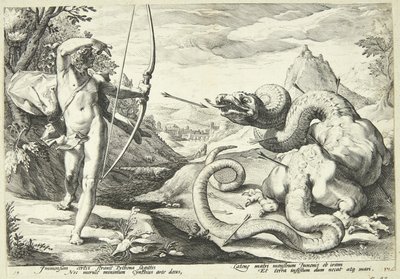 Apollo doodt Python door Hendrick Goltzius
