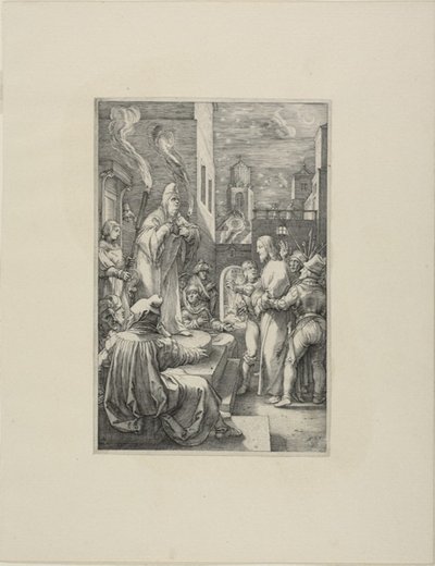 Christus voor Kajafas, plaat vier uit De Passie van Christus door Hendrick Goltzius
