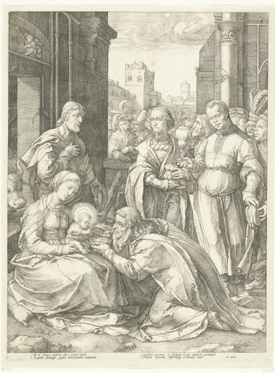 De aanbidding der koningen door Hendrick Goltzius