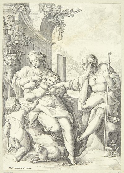 De Heilige Familie met de kleine Johannes door Hendrick Goltzius
