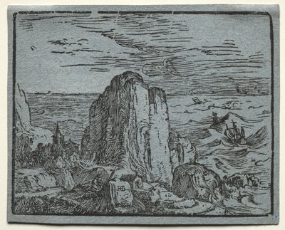 Vier Kleine Landschappen: Nr.4, Klif aan de Kust door Hendrick Goltzius