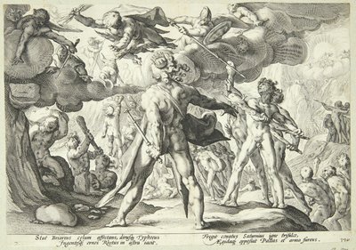 De reuzen bestormen de hemel door Hendrick Goltzius