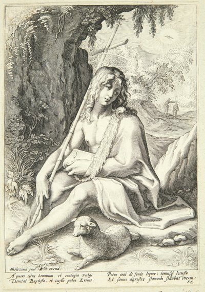Johannes de Doper in de woestijn door Hendrick Goltzius