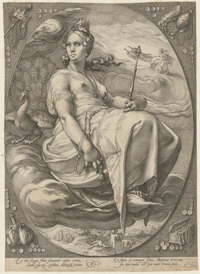 Juno, blad 3 uit de reeks „Drie godinnen” door Hendrick Goltzius