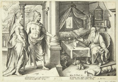 Jupiter en Juno raadplegen Teiresias door Hendrick Goltzius