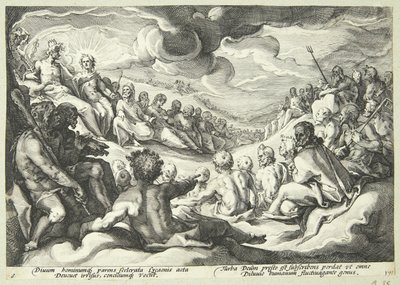 Jupiter raadpleegt de goden over de vernietiging van het universum door Hendrick Goltzius