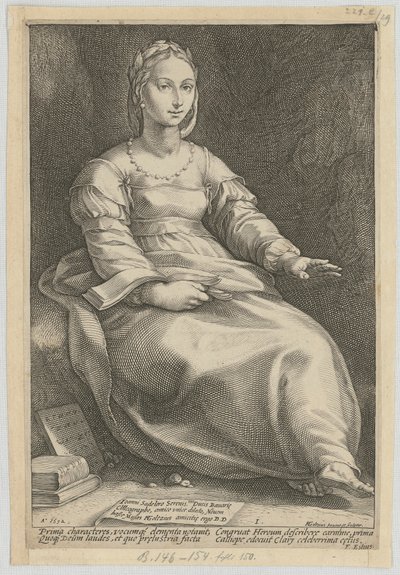 Kalliope, blad 1 uit de serie „Negen Muzen“ door Hendrick Goltzius