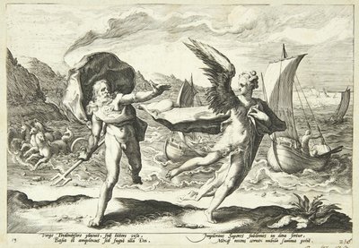 Koronis veranderd in een kraai door Hendrick Goltzius