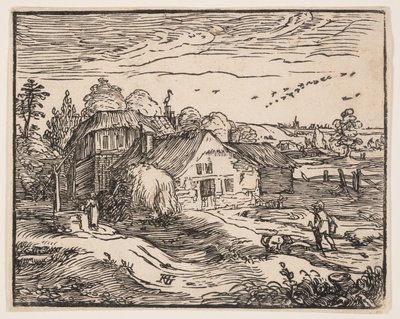 Landschap met boerderij door Hendrick Goltzius