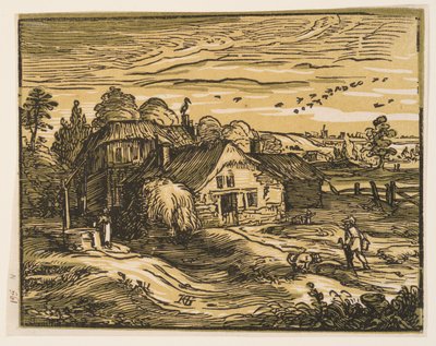 Landschap met boerderij door Hendrick Goltzius