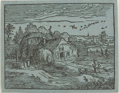 Landschap met een boerderij, uit Vier kleine landschappen door Hendrick Goltzius