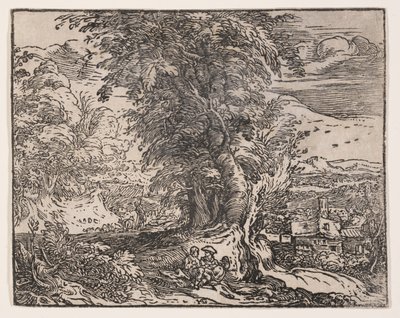 Landschap met een herderspaar door Hendrick Goltzius