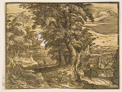 Landschap met een herderspaar door Hendrick Goltzius