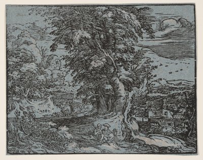 Landschap met een herderspaar door Hendrick Goltzius