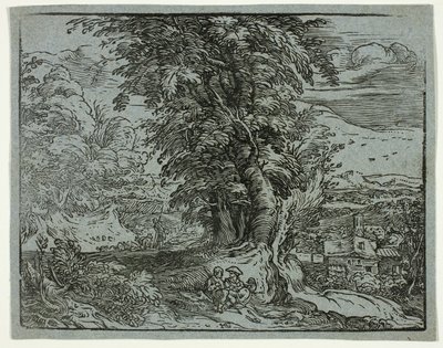 Landschap met een Herderkoppel, uit Vier Kleine Landschappen door Hendrick Goltzius